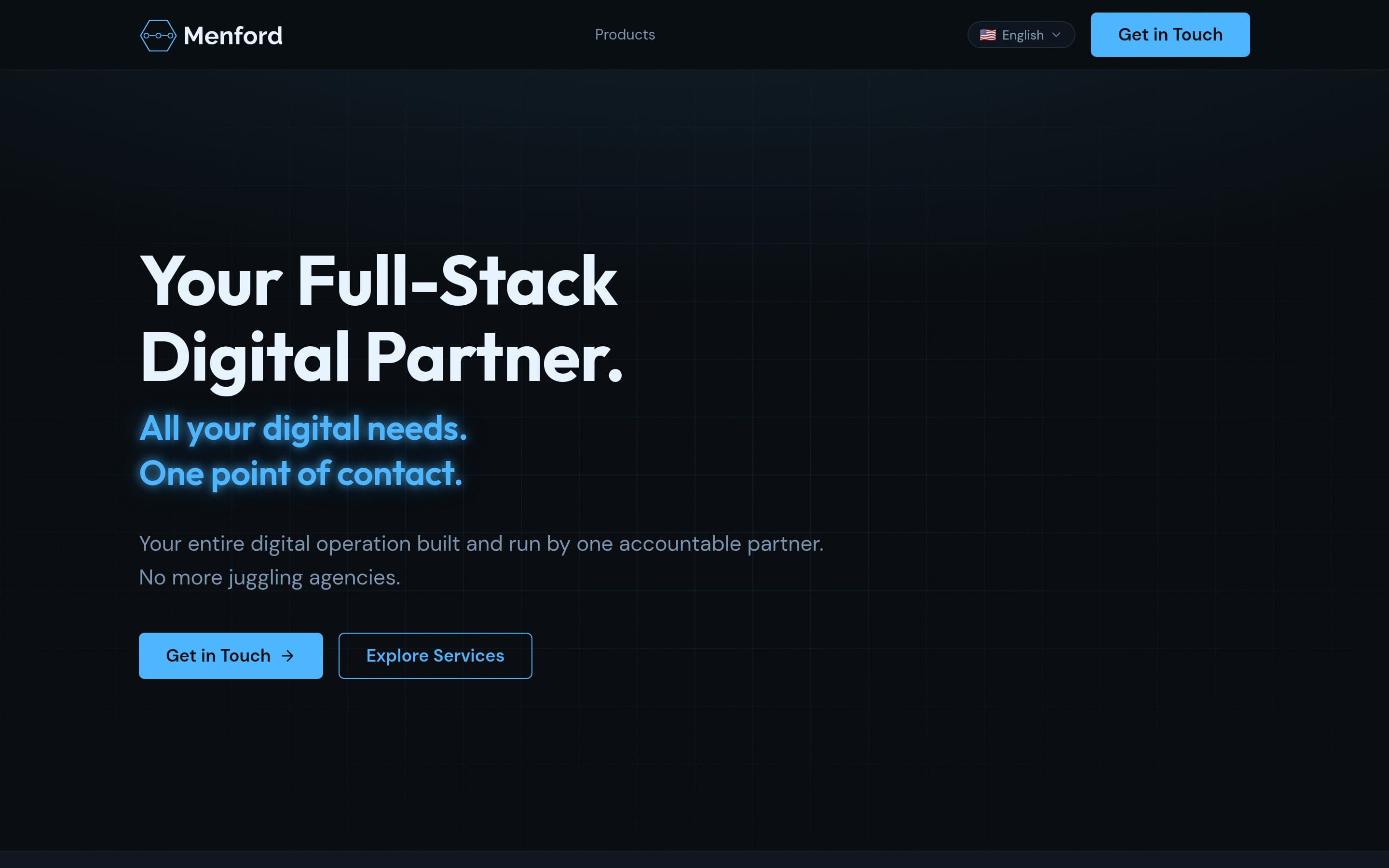 Screenshot of the Menford homepage